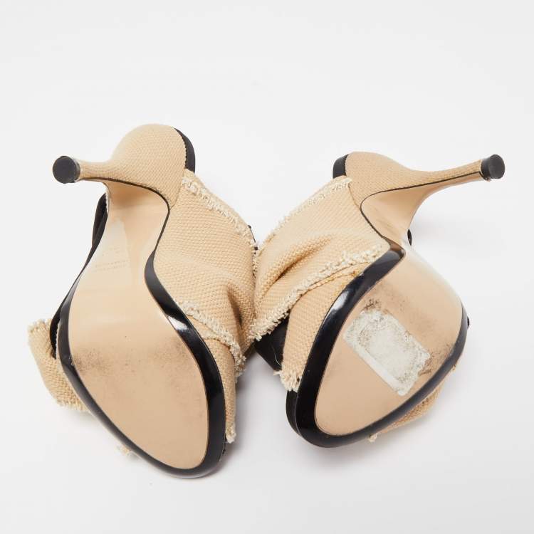 Pre Owned Nº21 Black/Beige Satin and Canvas Raso Knot Mules Size 36