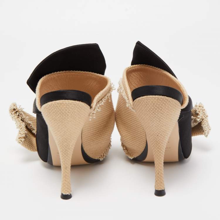 Pre Owned Nº21 Black/Beige Satin and Canvas Raso Knot Mules Size 36
