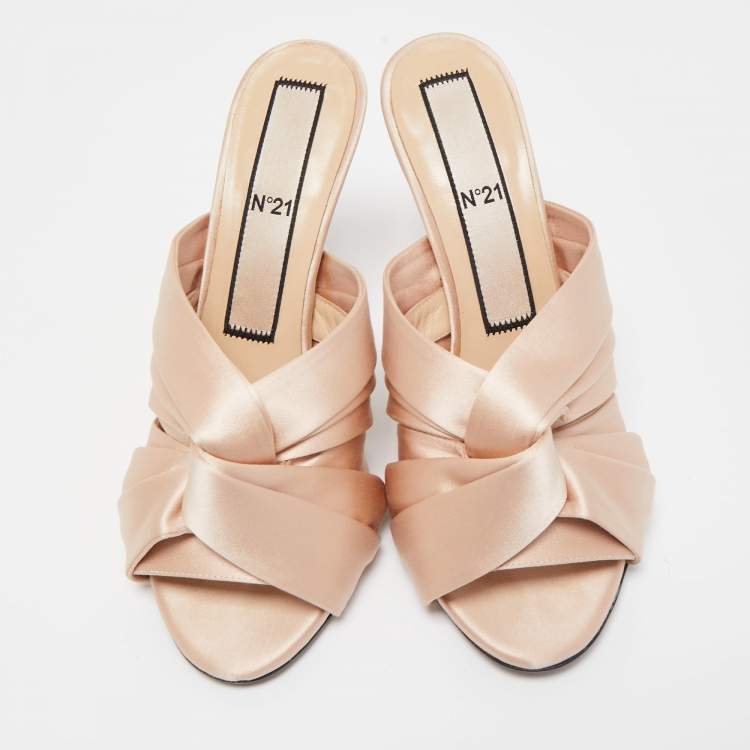 Pre Owned N21 Beige Satin Ronny Pleated Mules Size 38