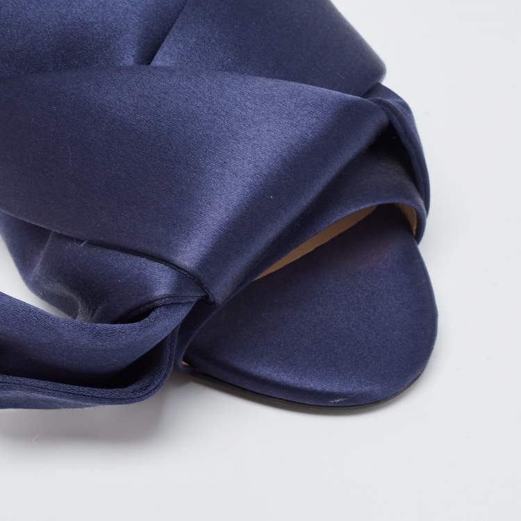 Pre Owned N21  Navy Blue Satin Knot Flat Slides Size 36