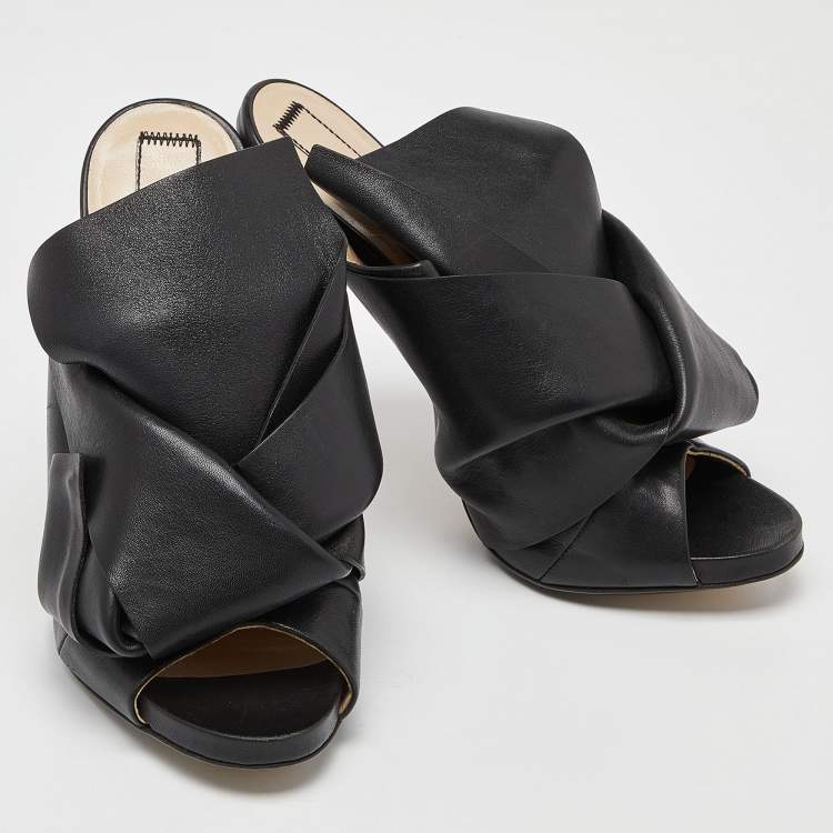 Pre Owned N°21 Black Leather Raso Knot Mules Size 38