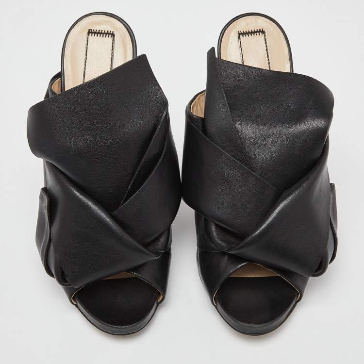 Pre Owned N°21 Black Leather Raso Knot Mules Size 38