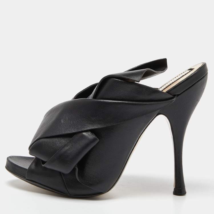 Pre Owned N°21 Black Leather Raso Knot Mules Size 38