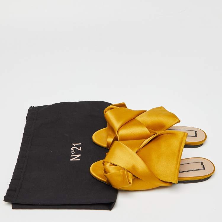 Pre Owned N°21 Mustard Satin Knot Flat Mules Size 37