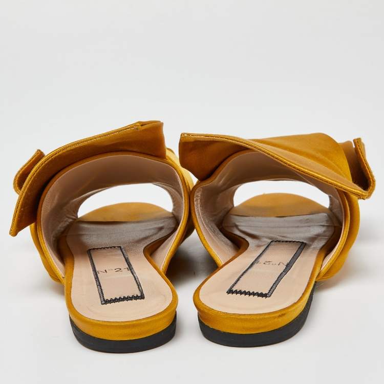 Pre Owned N°21 Mustard Satin Knot Flat Mules Size 37
