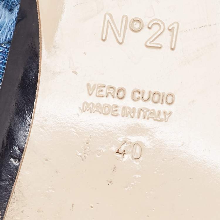 Pre Owned N21 Blue Denim Crystal Embellished Knotted Flat Sandals Size 40