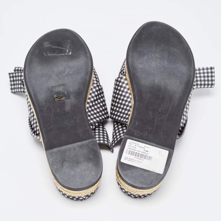 Pre Owned  N°21 White/Black Fabric Knot  Slide Flats Size 41
