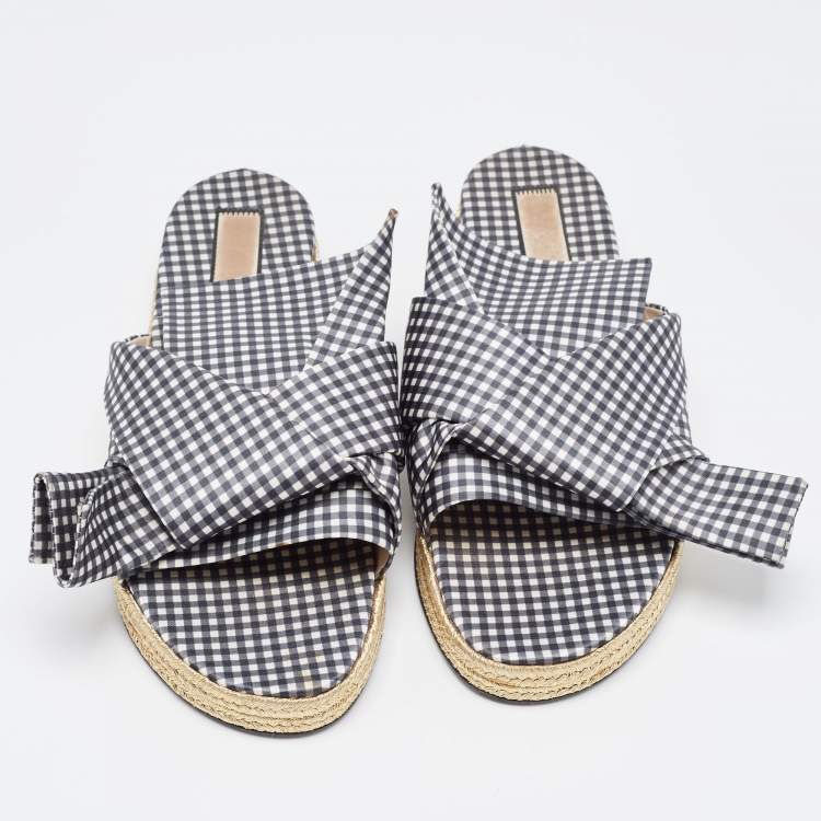 Pre Owned  N°21 White/Black Fabric Knot  Slide Flats Size 41