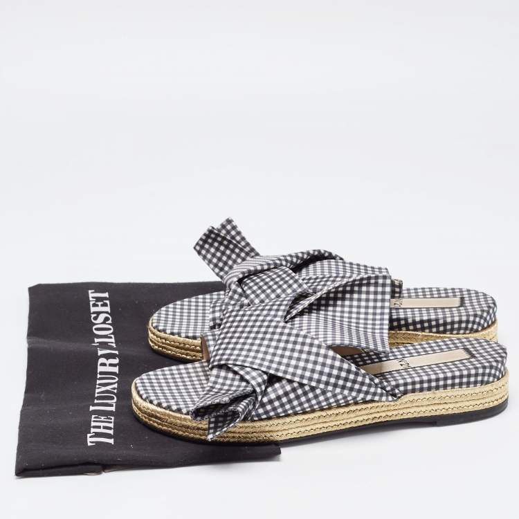 Pre Owned  N°21 White/Black Fabric Knot  Slide Flats Size 41