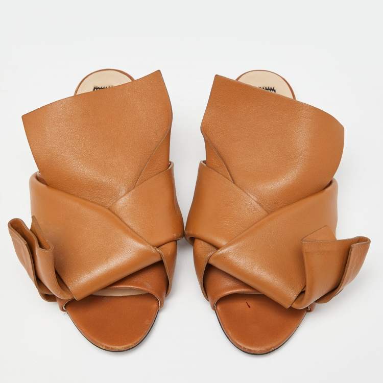 Pre Owned Nº21 Tan Knot Flat Slide Mules Size 36