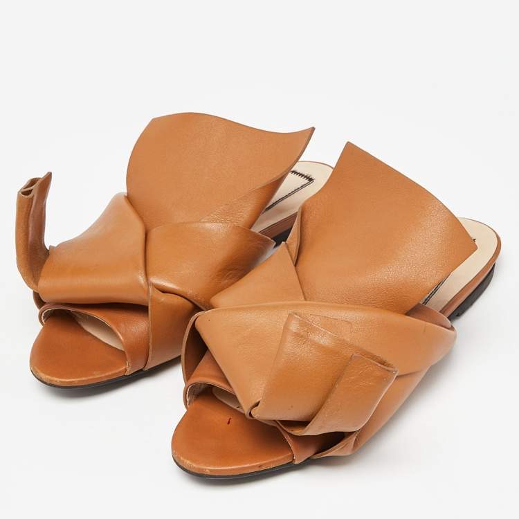 Pre Owned Nº21 Tan Knot Flat Slide Mules Size 36
