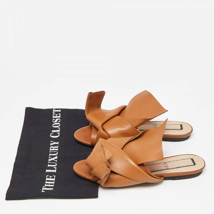 Pre Owned Nº21 Tan Knot Flat Slide Mules Size 36