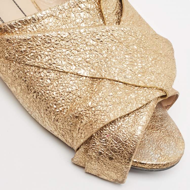 Pre Owned Nº21 Metallic Gold Foiled Leather Knot Open Toe Mules Size 39