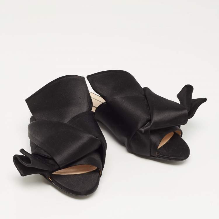 Pre Owned Nº21 Black Satin Knot Flat Slides Size 36