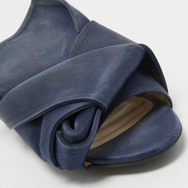 Pre Owned N21 Navy Blue Satin Knot Flat Mules Size 38.5