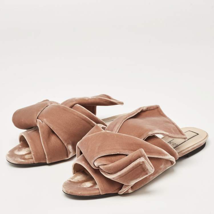 Pre Owned N21 Pale Brown Velvet Raso Knot Flat Slides Size 41