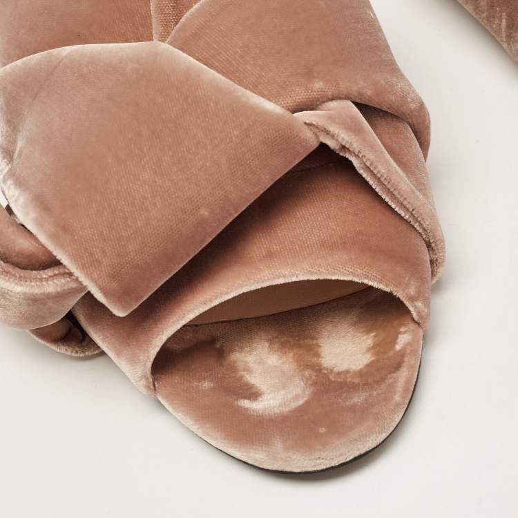 Pre Owned N21 Pale Brown Velvet Raso Knot Flat Slides Size 41