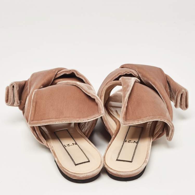 Pre Owned N21 Pale Brown Velvet Raso Knot Flat Slides Size 41