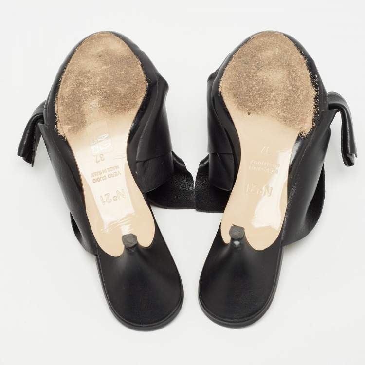 Pre Owned N21 Black Leather Knot Slide Sandals Size 37