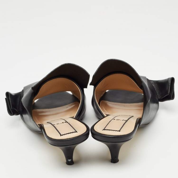 Pre Owned N21 Black Leather Knot Slide Sandals Size 37