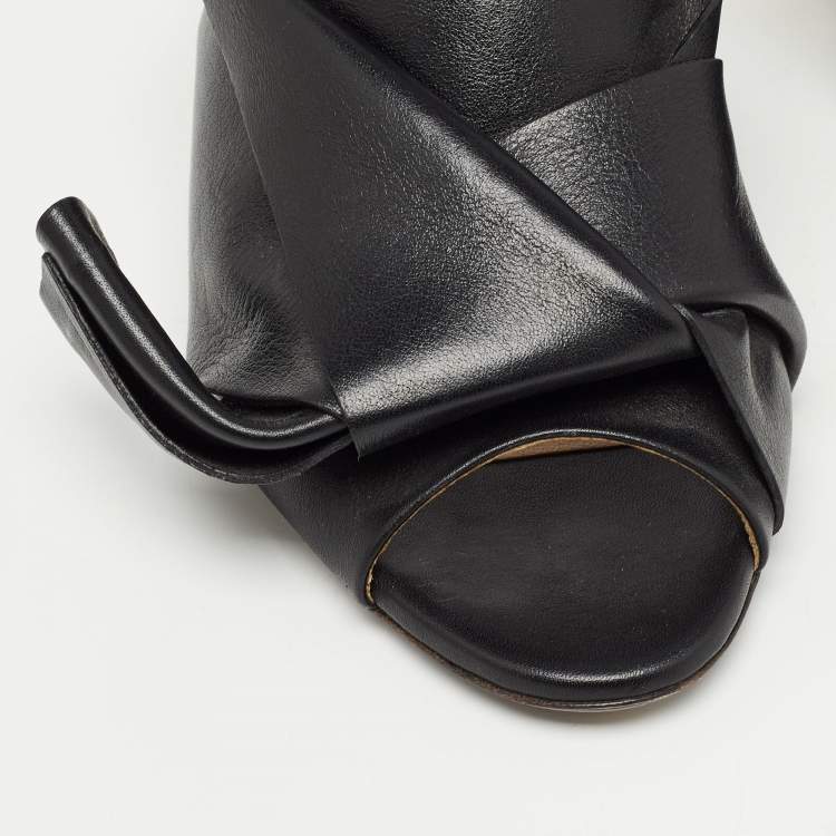 Pre Owned N21 Black Leather Knot Slide Sandals Size 37