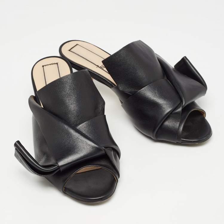 Pre Owned N21 Black Leather Knot Slide Sandals Size 37
