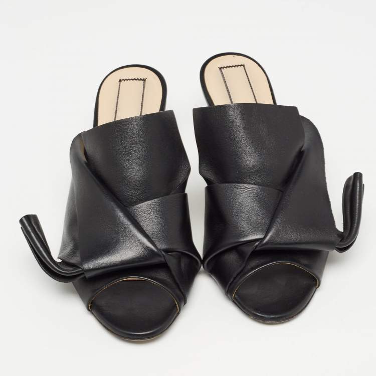 Pre Owned N21 Black Leather Knot Slide Sandals Size 37