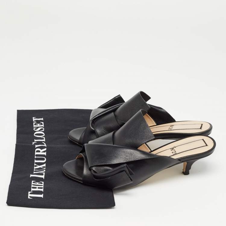 Pre Owned N21 Black Leather Knot Slide Sandals Size 37