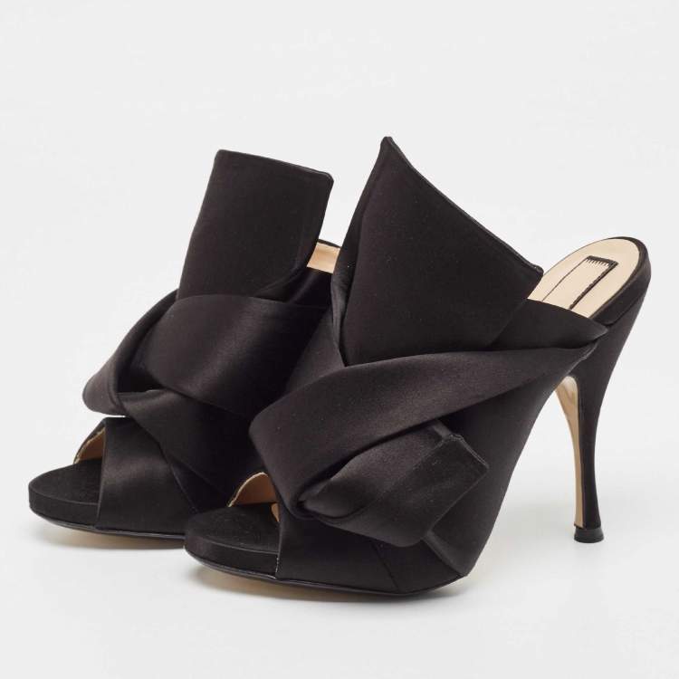 Pre Owned N21 Black Satin Knot Mules Size 37