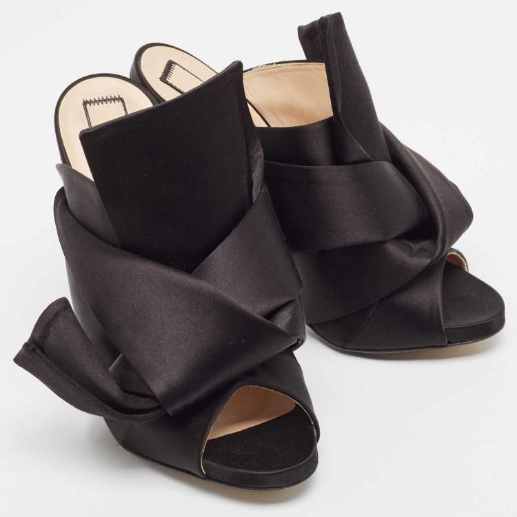 Pre Owned N21 Black Satin Knot Mules Size 37