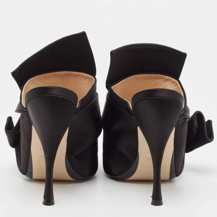 Pre Owned N21 Black Satin Knot Mules Size 37