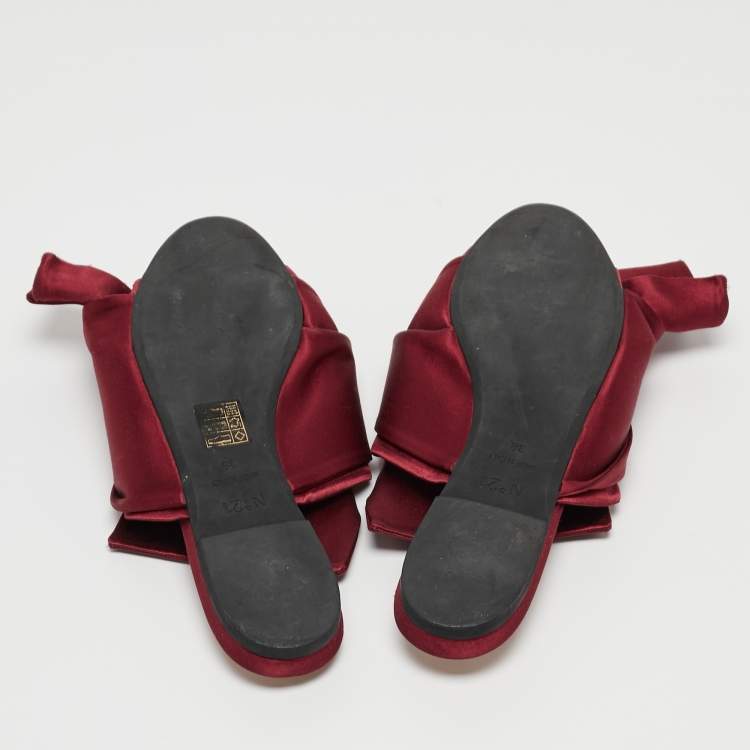 Pre Owned N°21 Burgundy Satin Knot Slide Flats Size 38