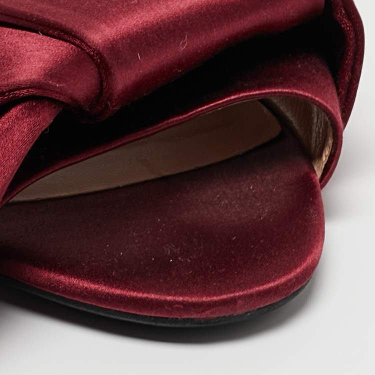 Pre Owned N°21 Burgundy Satin Knot Slide Flats Size 38