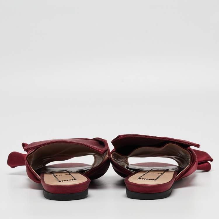 Pre Owned N°21 Burgundy Satin Knot Slide Flats Size 38