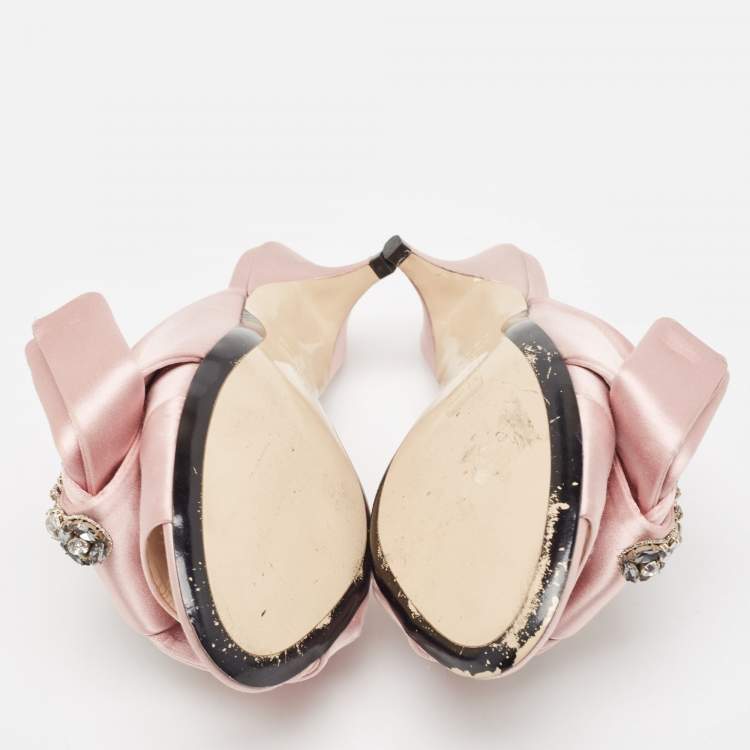 Pre Owned N21 Pink Satin Crystal Embellished Slide Sandals Size 39.5