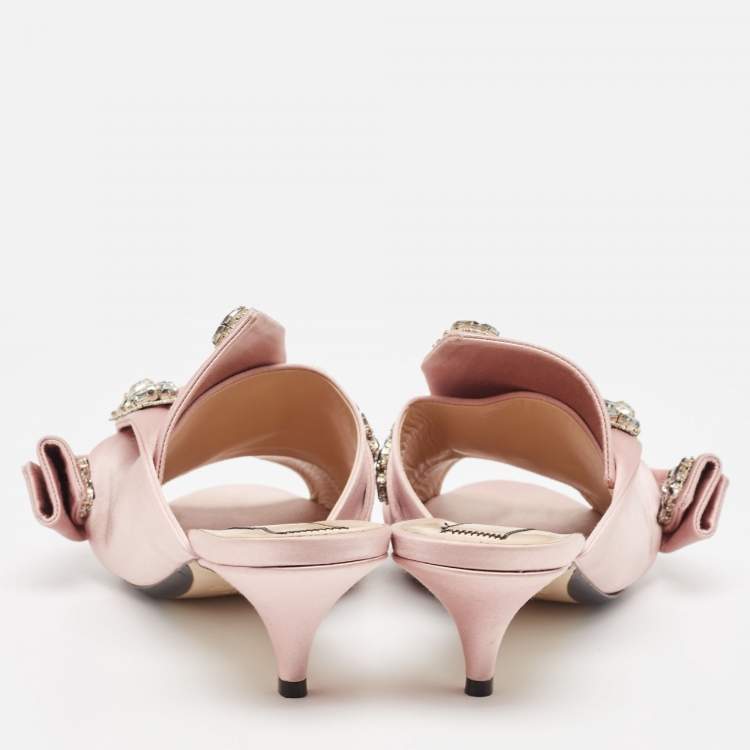 Pre Owned N21 Pink Satin Crystal Embellished Slide Sandals Size 39.5