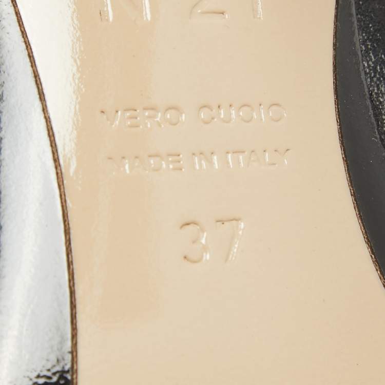 Pre Owned N21 Two Tone Leather and Embossed Snakeskin Raso Knot Mules Size 37