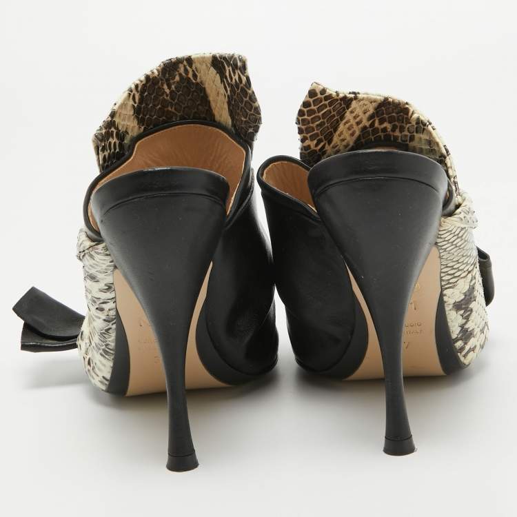 Pre Owned N21 Two Tone Leather and Embossed Snakeskin Raso Knot Mules Size 37