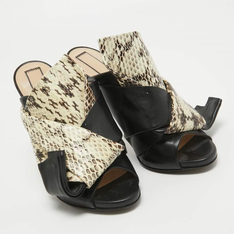 Pre Owned N21 Two Tone Leather and Embossed Snakeskin Raso Knot Mules Size 37