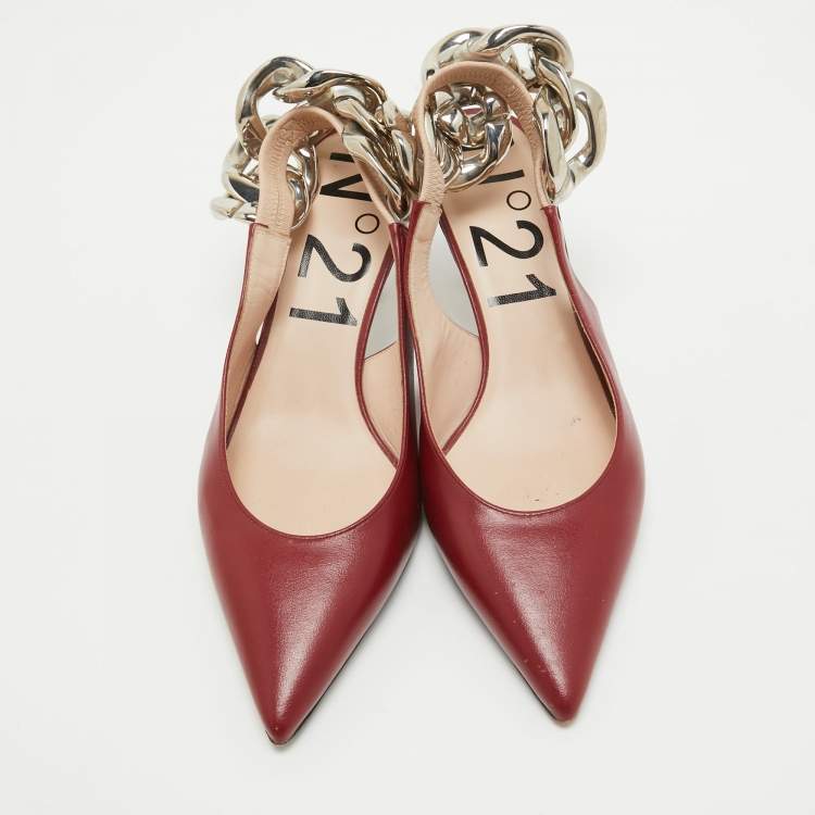 Pre Owned N21 Red Leather Slingback Pointed Toe Pumps Size 38