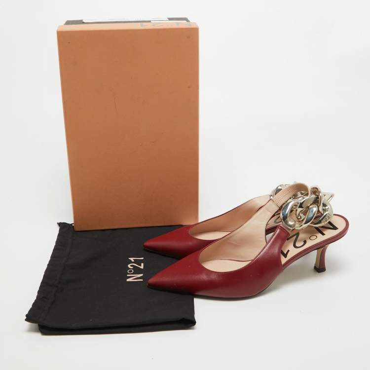 Pre Owned N21 Red Leather Slingback Pointed Toe Pumps Size 38