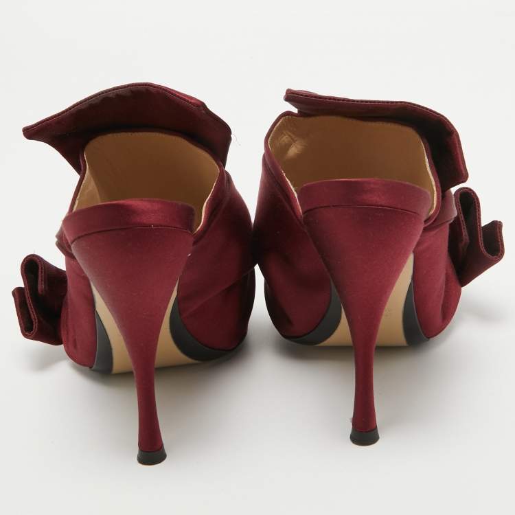 Pre Owned N21 Burgundy Satin Raso Knot Mules Size 37