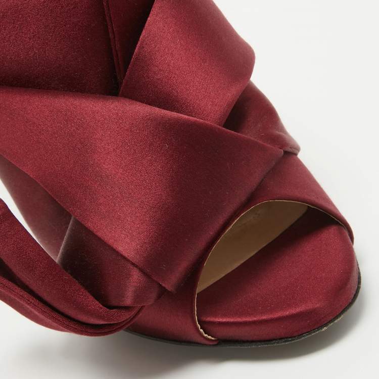 Pre Owned N21 Burgundy Satin Raso Knot Mules Size 37