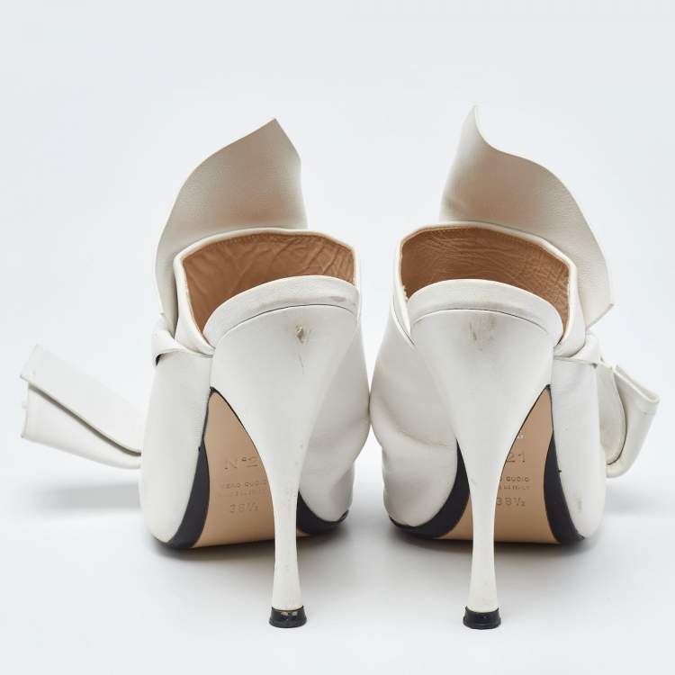 Pre Owned N°21 White Leather Raso Knot Mules Size 38.5