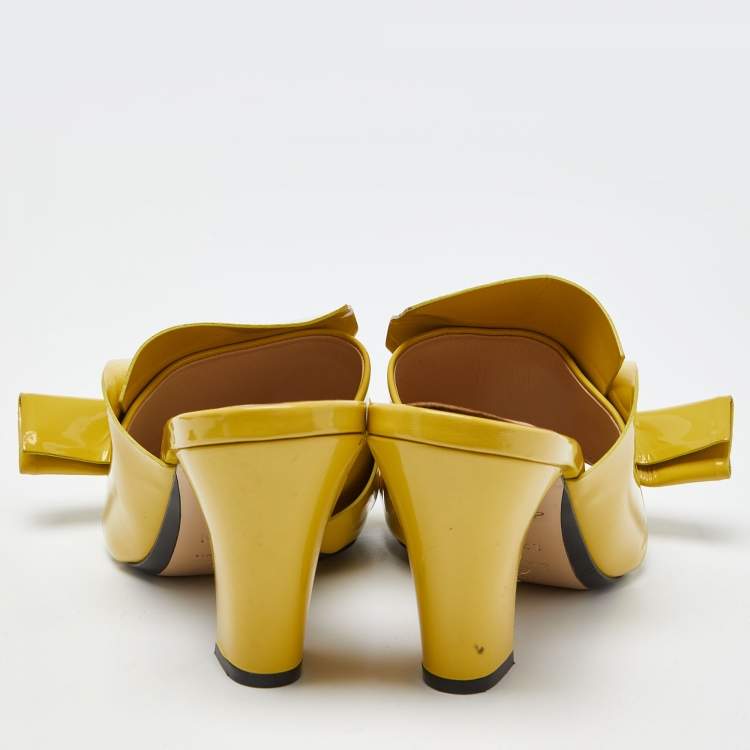 Pre Owned N21 Yellow Patent Leather Raso Knot Peep Toe Mules Size 41