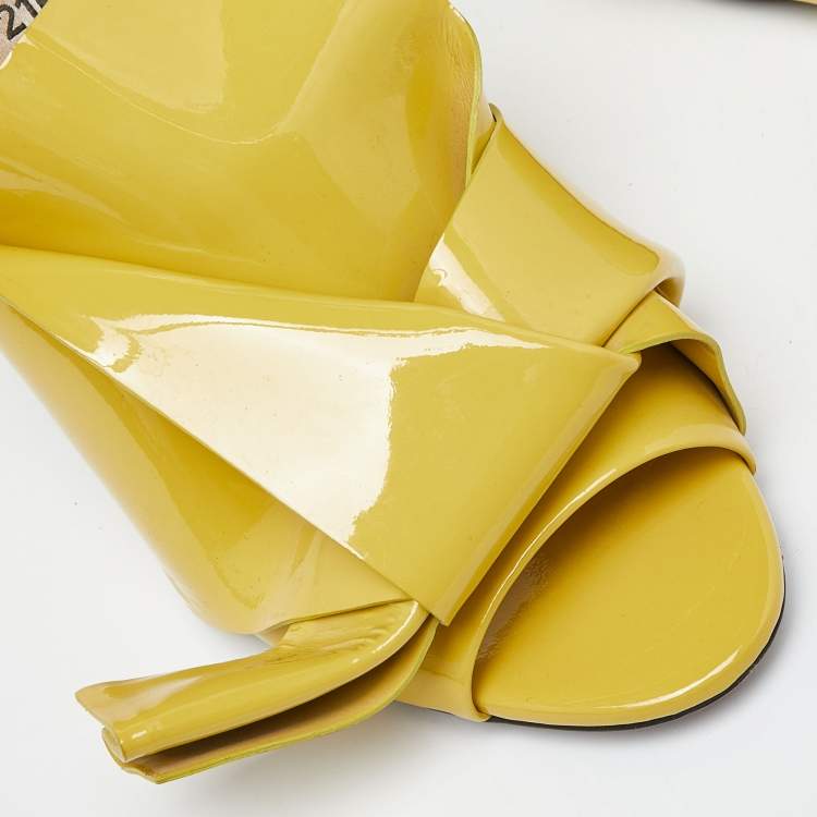 Pre Owned N21 Yellow Patent Leather Raso Knot Peep Toe Mules Size 41