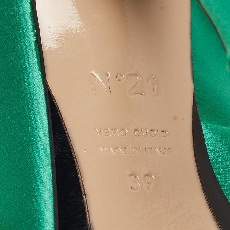 Pre Owned N°21 Green Pleated Satin Ronny Mules Size 39