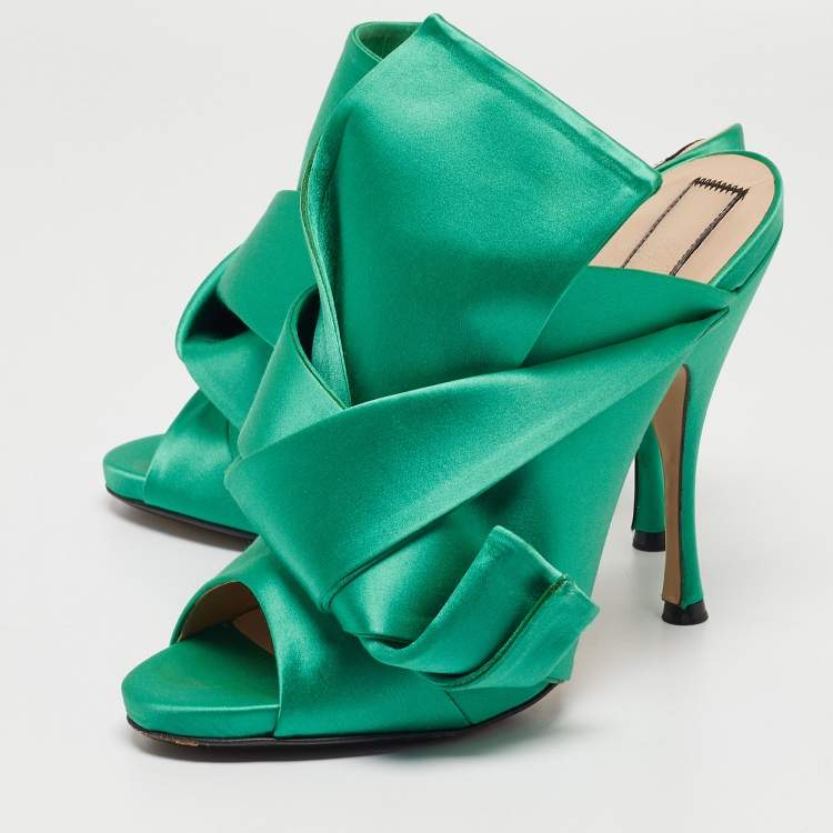 N°21 Green Pleated Satin Ronny Mules Size 39 N21 | TLC