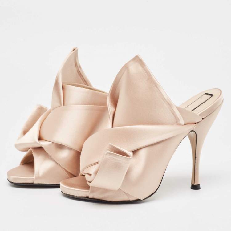 Pre Owned N21 Pink Satin Raso Knot Mule Sandals Size 37