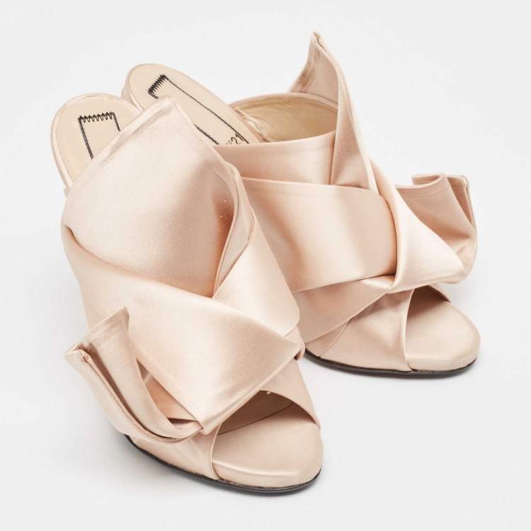 Pre Owned N21 Pink Satin Raso Knot Mule Sandals Size 37